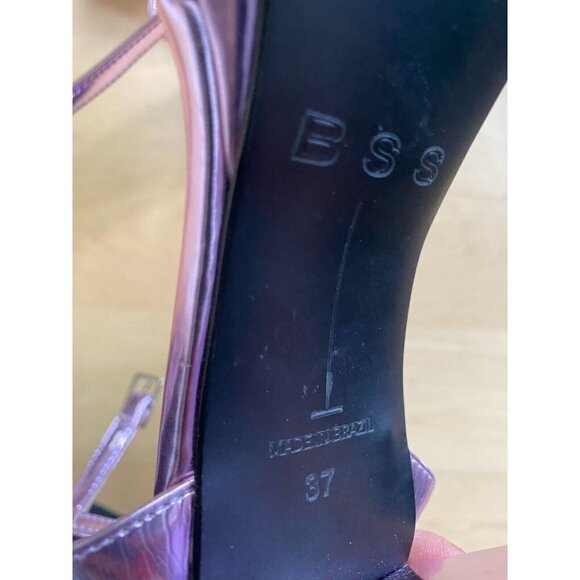 BLACK Suede Studio BNWT purple metallic "Emani" sandals block heel NEW - Picture 8 of 9